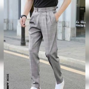 Manfinity Mode Men Plaid Print Slant Pocket Fold Pleated Tailored Pants